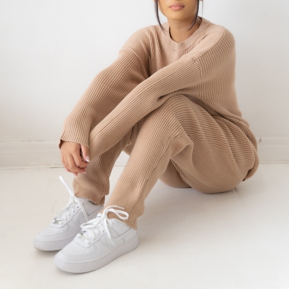 Ribbed Loungewear Set in Tan - Picture 1 of 6